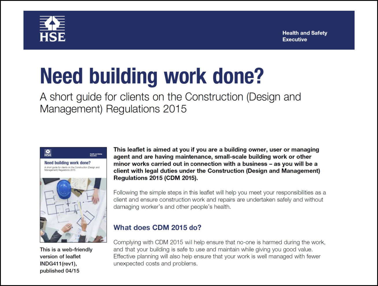HSE Guide on the Construction Regulations